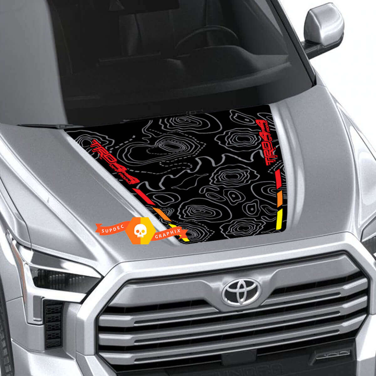 Motorhauben-Topographische Karte TRD 4X4 Off-Road Wrap Aufkleber Sticker Grafik 2 für Toyota Tundra dritte Generation XK70 2021