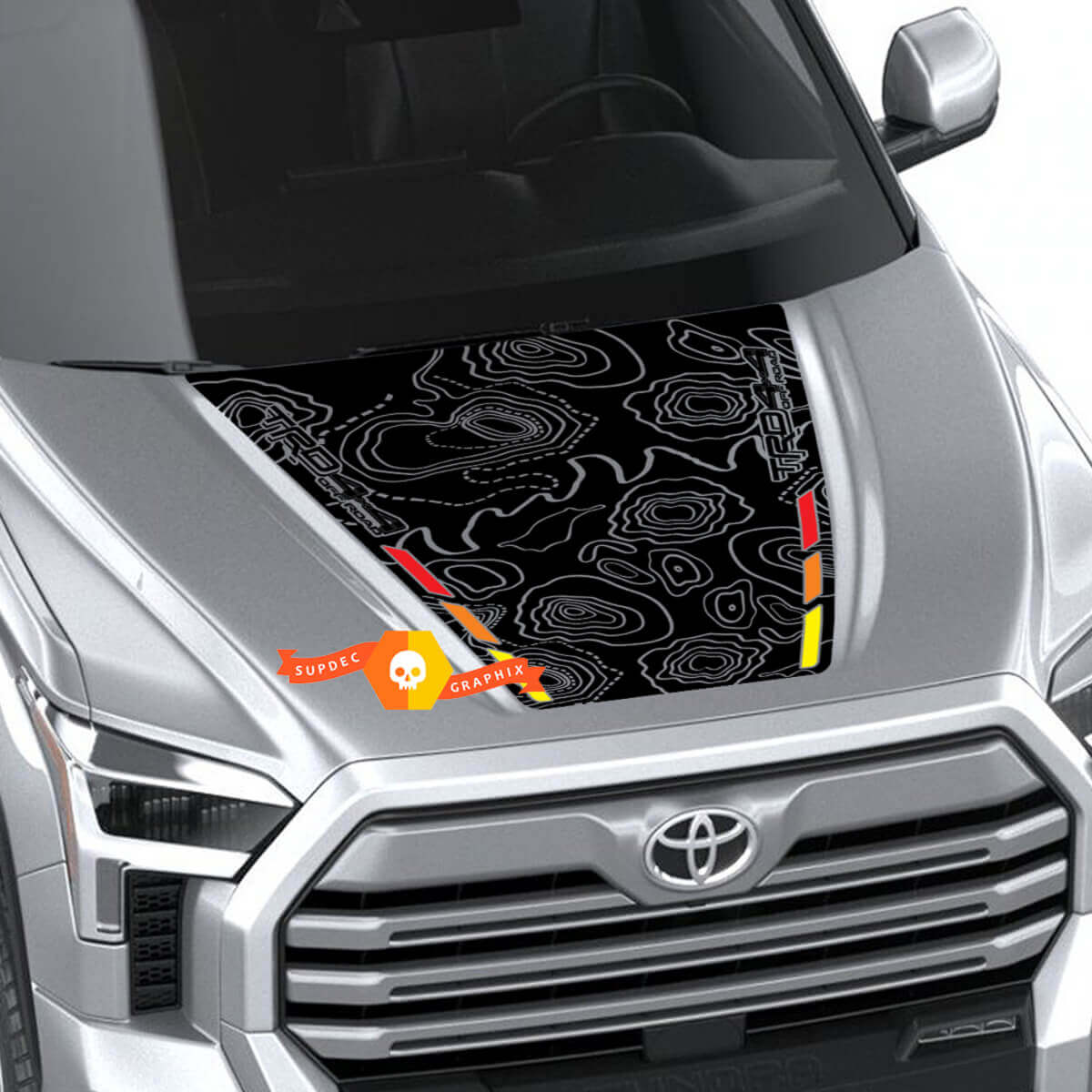 Topographische Karte Vintage-Stil Hauben Vinyl Aufkleber für Toyota Tundra Gen 3