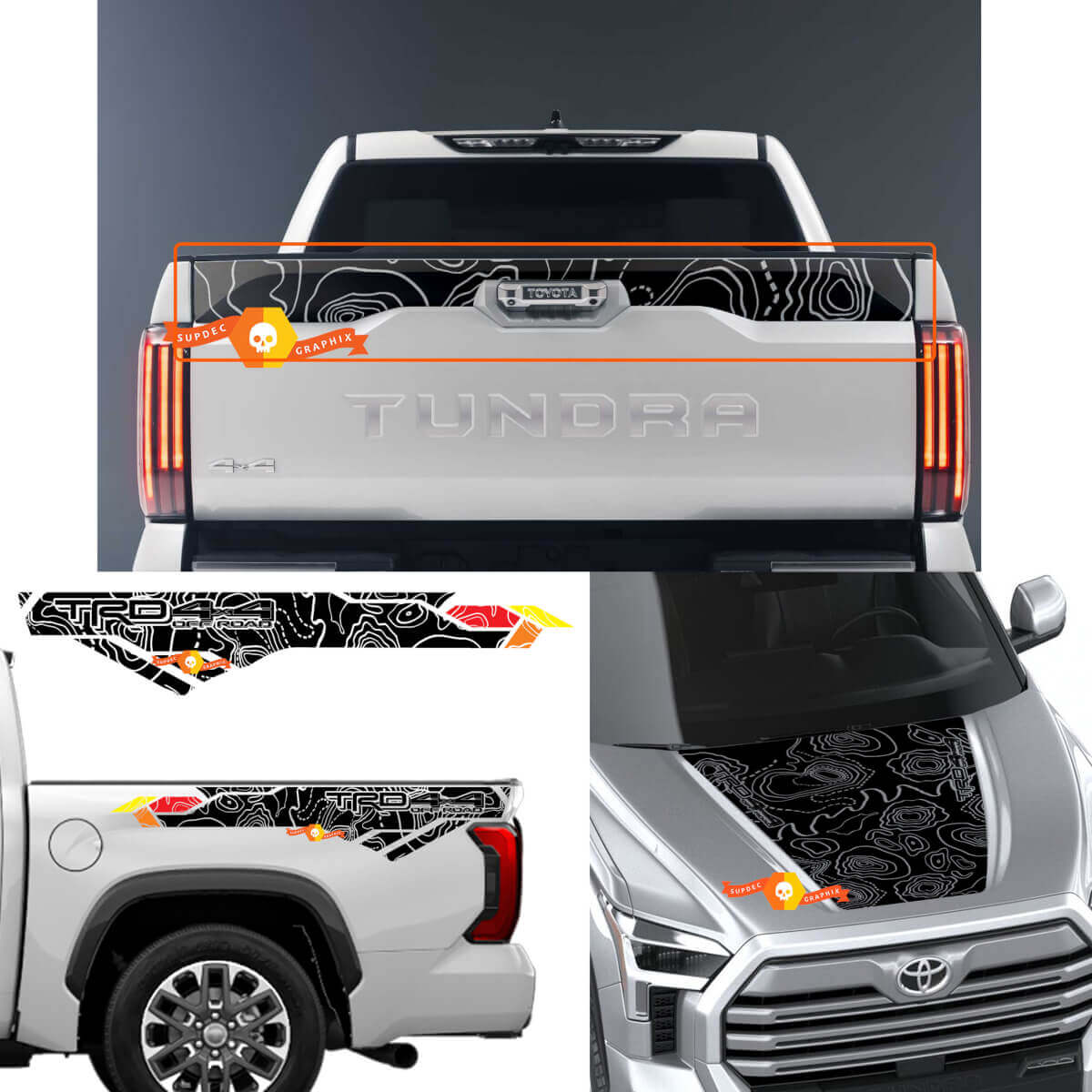 Topografische Karte für Motorhaube, Heckklappe, TRD 4X4 Off Road Aufkleber für Toyota Tundra XK70 ab 2021, Aufklebergrafik
