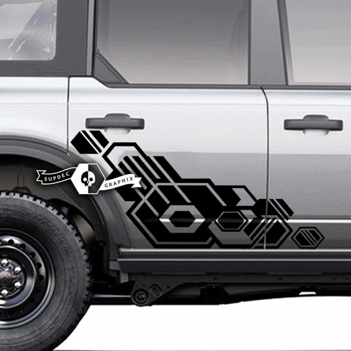 Paar seitliche geometrische Logo-Grafik-Spritzaufkleber für Türen für Musclecar horse 20212022 2023
