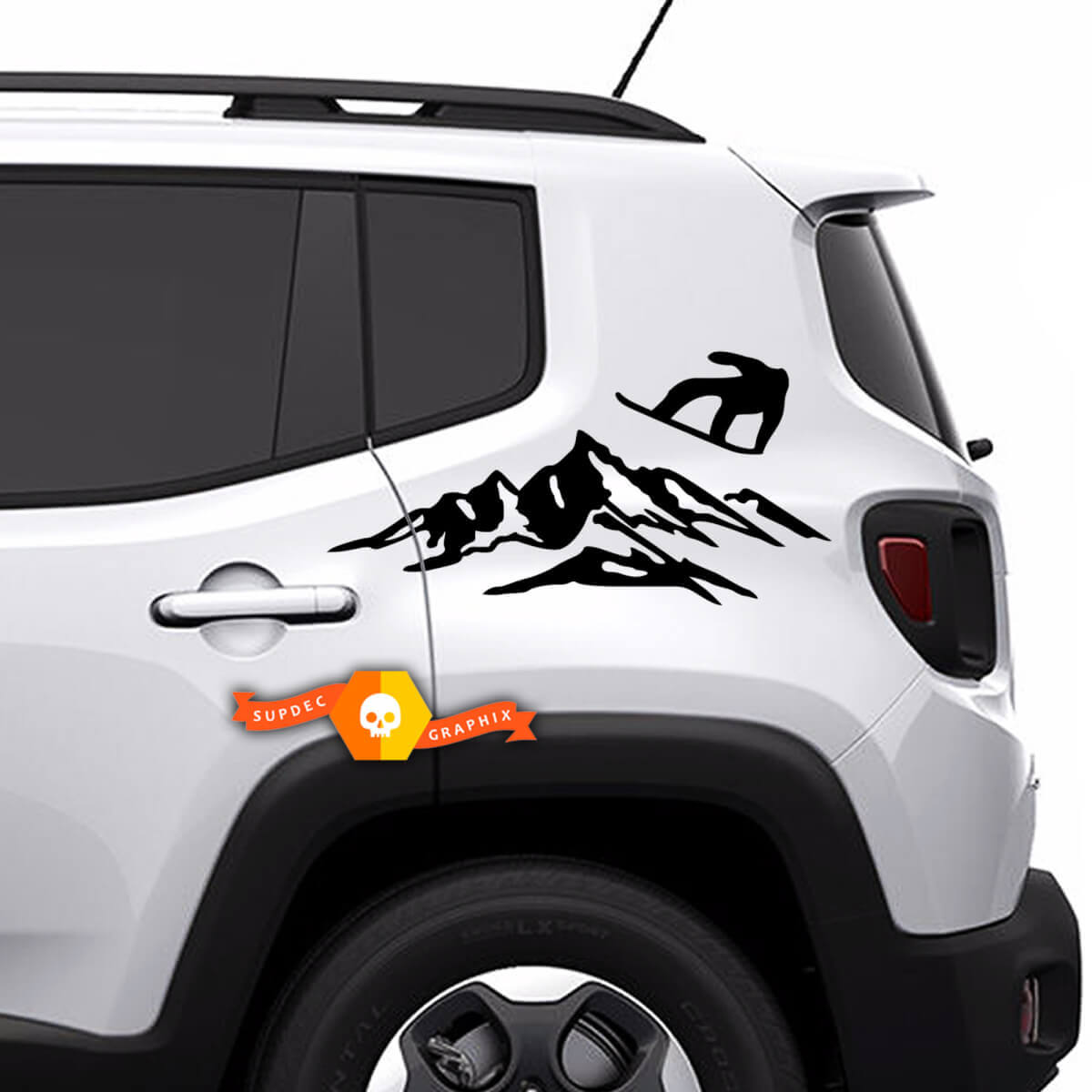 Paar Jeep Renegade Vinyl-Aufkleber, Bed Mountain Rear Side Aufkleber
