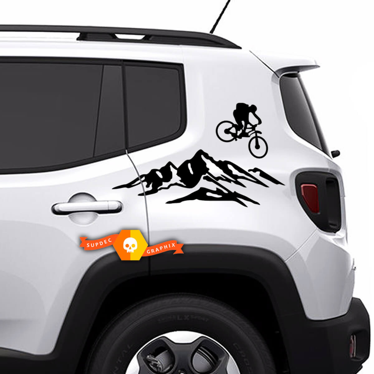 Paar Jeep Renegade Vinyl-Aufkleber für Bett, Mountainbike, Rückseite, Aufkleber
