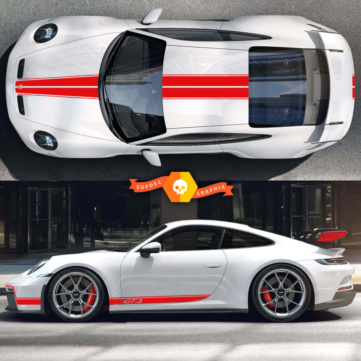 Racing Haube Dach Seitenstreifen Vinyl Aufkleber Kit Für Porsche 911 Carrera GT3