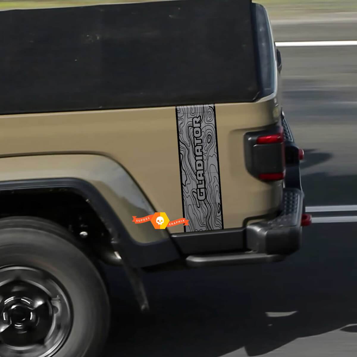 Jeep Gladiator Logo Topografische Karte Rückseite Streifen Vinyl Grafiken JT Rubicon Mojave
