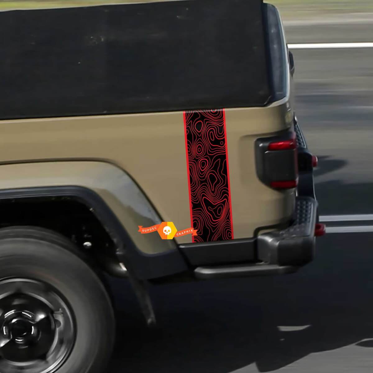 Jeep Gladiator Logo Topografische Karte Rückseite Mojave Stripe Vinyl Graphics 2 Farben
