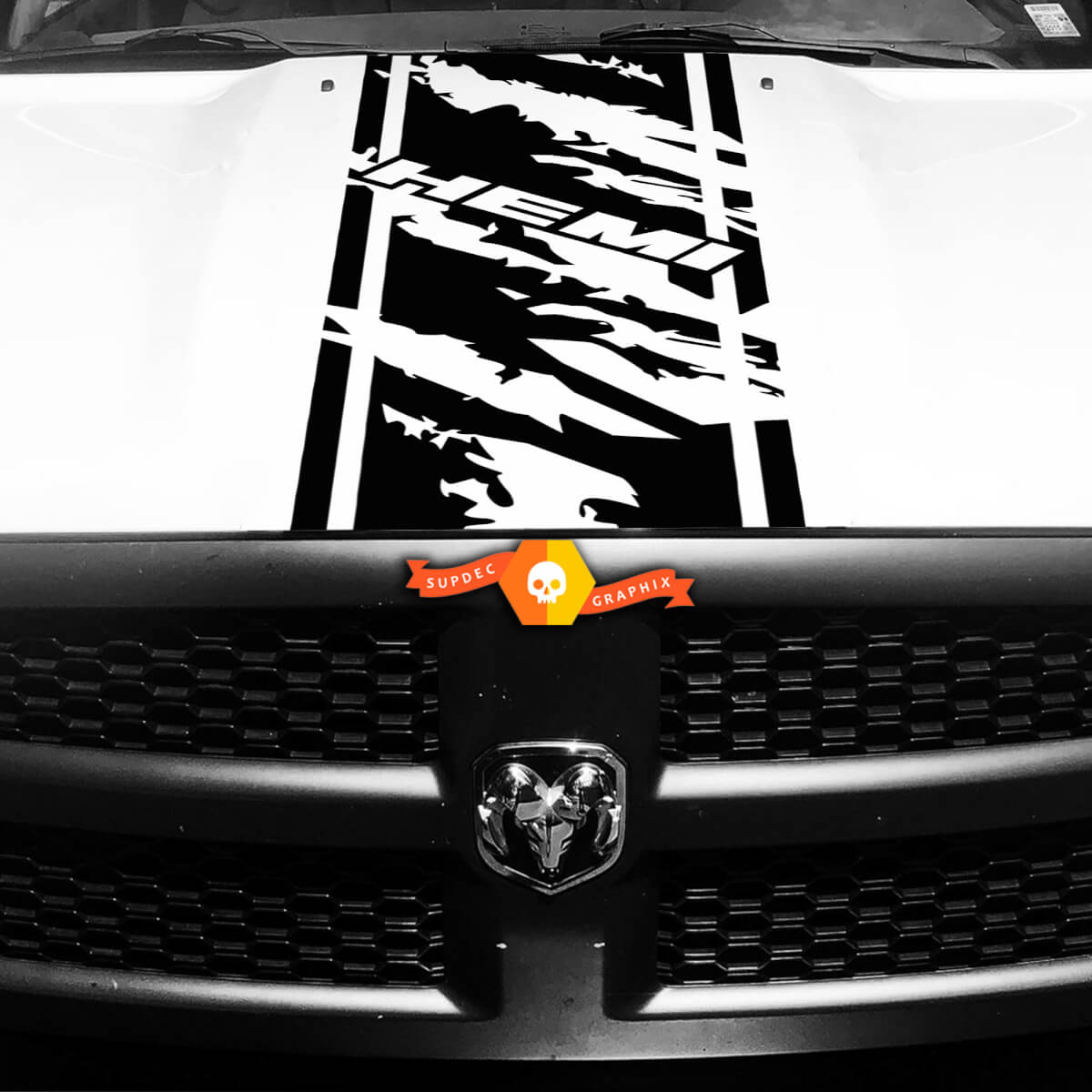 Motorhaubenaufkleber, Vinyl-Streifen für DODGE Ram Hemi Rebel SRT, Grange-Design-Streifen

