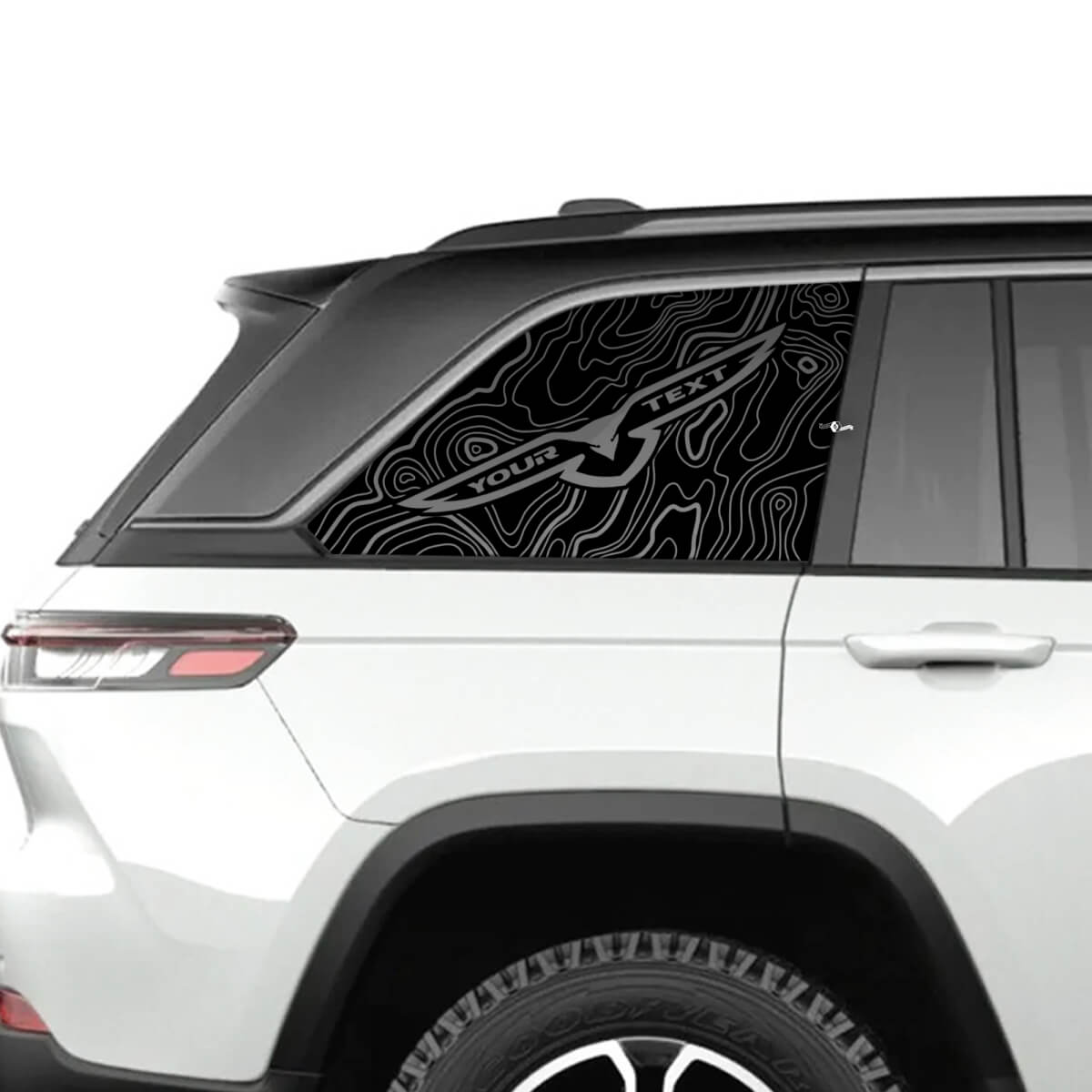 Paar 2023+ Jeep Grand Cherokee Trailhawk Windows Grafikaufkleber Aufkleber Blackout Topografische Karte Blackout
