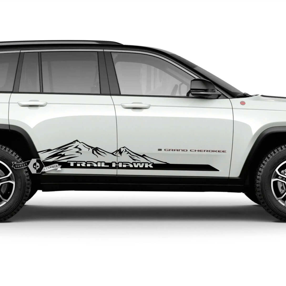 Paar 2023+ Jeep Grand Cherokee Trailhawk Doors Mountains Logo Grafikaufkleber Aufkleber
