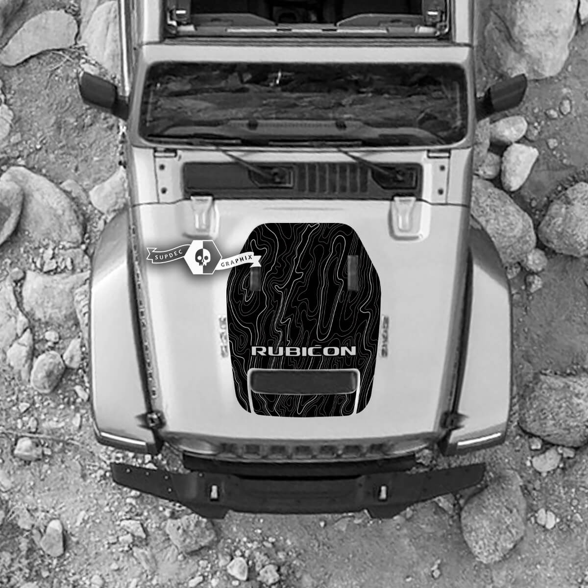 Kapuze für 2021 2022 2023 Jeep Mountains Wrangler Logo Rubicon Aufkleber Grafik Vinyl SupDec Design
