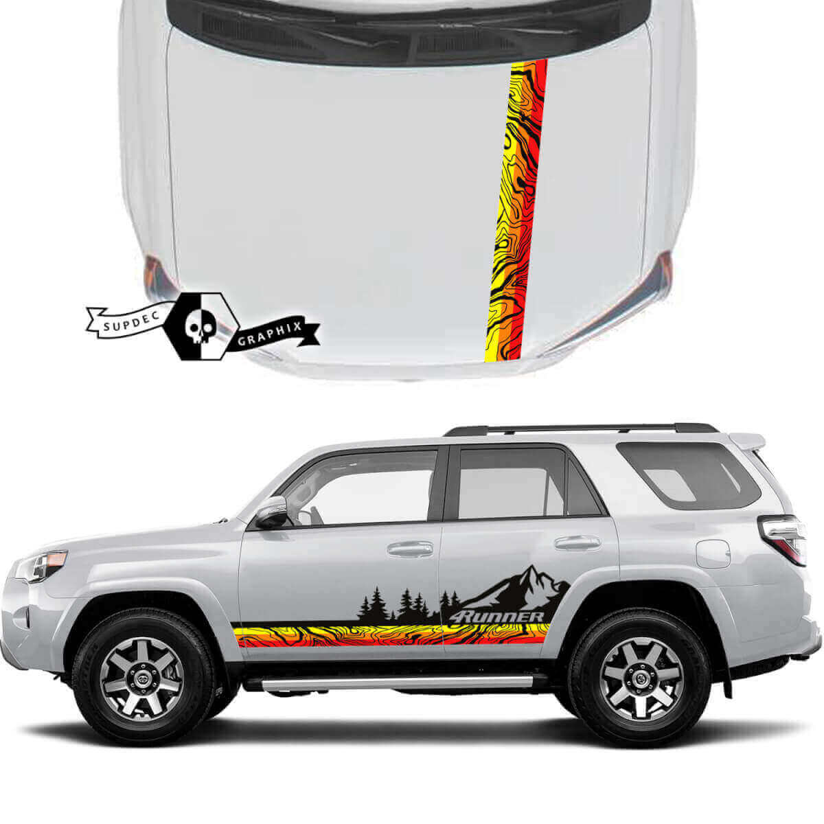Mountains Topo Map Stil Streifen Tür Motorhaube Vinyl Aufkleber für Toyota 4Runner 2023