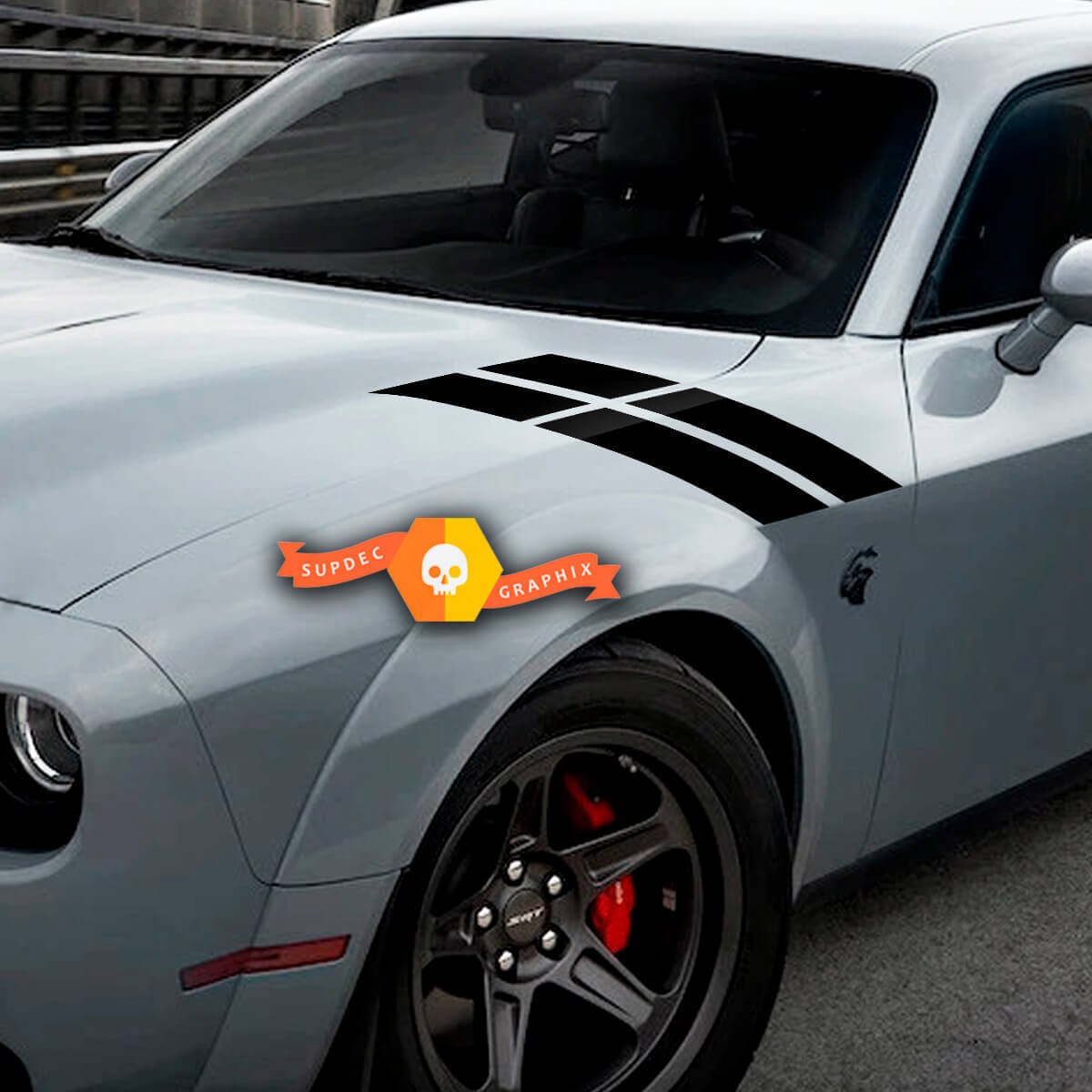 Zwillings-Rennstreifen Motorhauben- und Kotflügel-Vinylaufkleber für Dodge Challenger 2015-2023