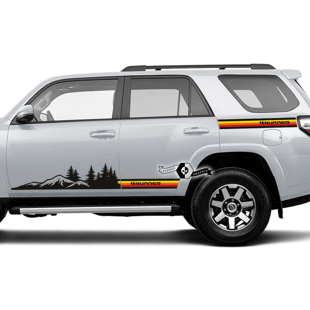 Paar 4Runner 2023 Seitentür Old School Sonnenuntergang Vinyl Berge Wald Aufkleber Streifen Bettaufkleber für Toyota 4Runner TRD
