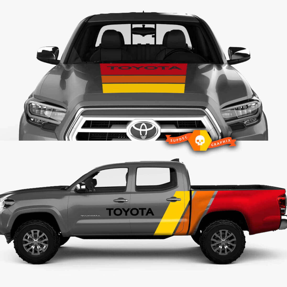 Old School Retro Seiten- und Motorhauben-Vinylaufkleber-Set für Toyota Tacoma