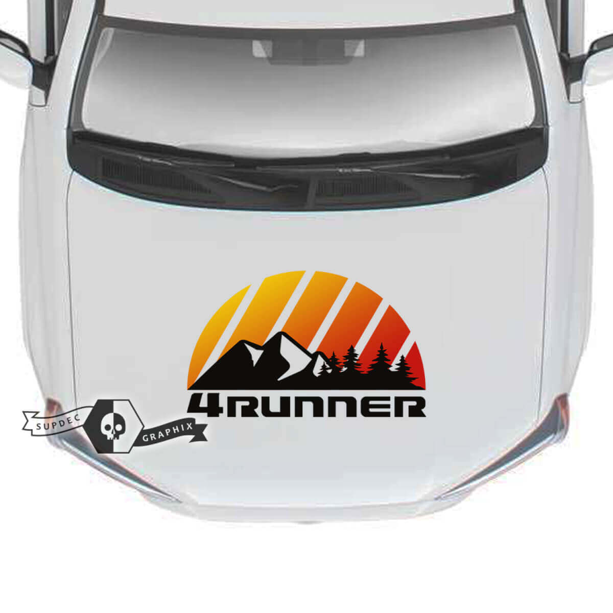 Hood 4Runner 2023 Old School Sonnenuntergang Vinyl Berge Wald Aufkleber Aufkleber für Toyota 4Runner TRD Farben
