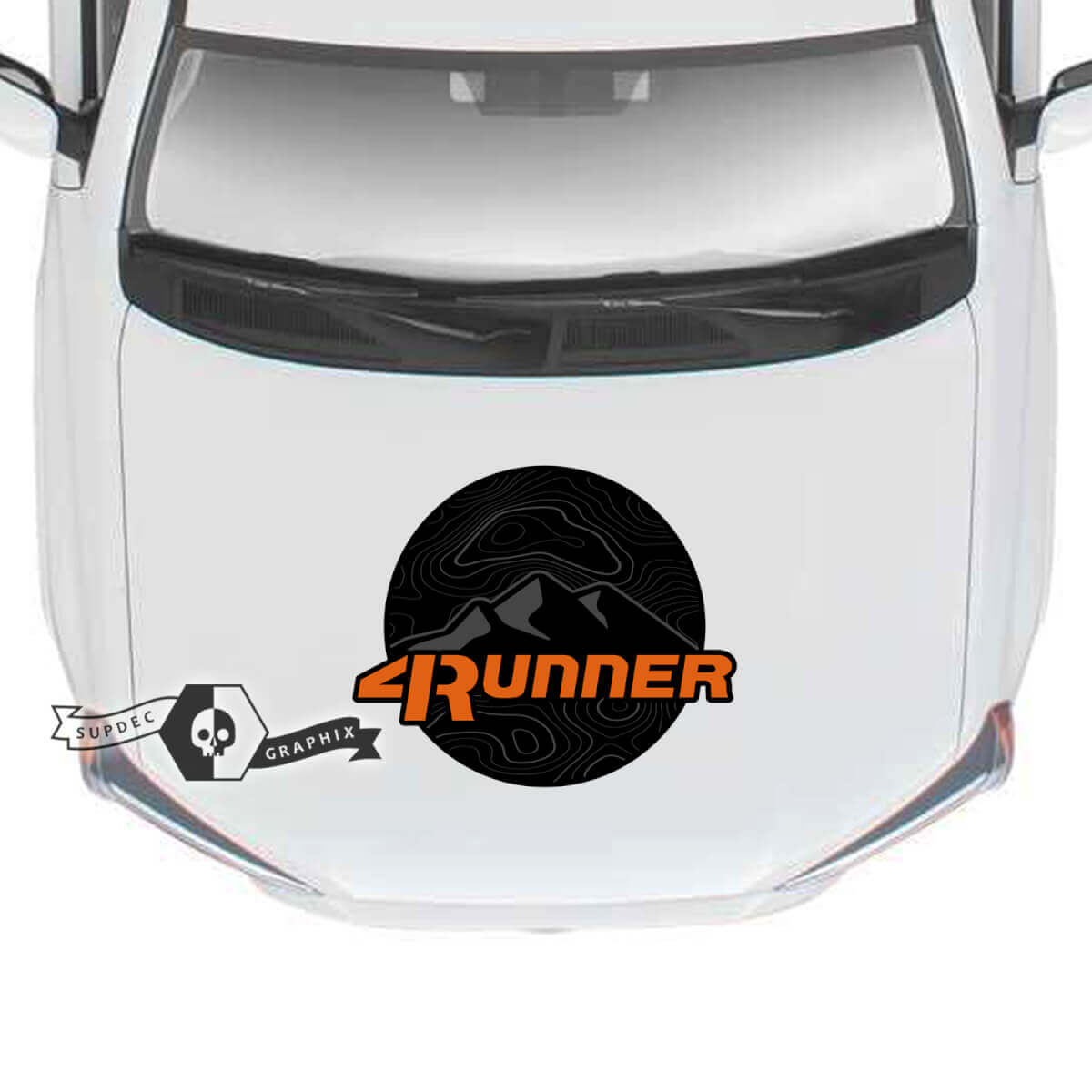 Hood 4Runner 2023 Old School Sonnenuntergang Vinyl Berge Topografische Karte Topo Wald Aufkleber Aufkleber für Toyota 4Runner TRD
