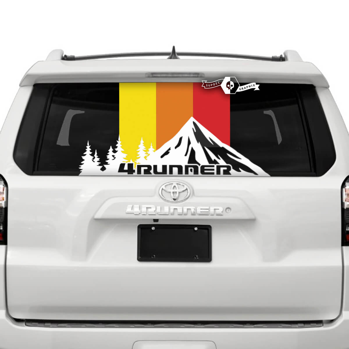 Paar 4Runner 2013–2023 Seitenfenster Heckklappe Old School Mountains Forest SunSet TriColor Stripes Vinyl Aufkleber Aufkleber für Toyota 4Runner TRD SupDec Design
