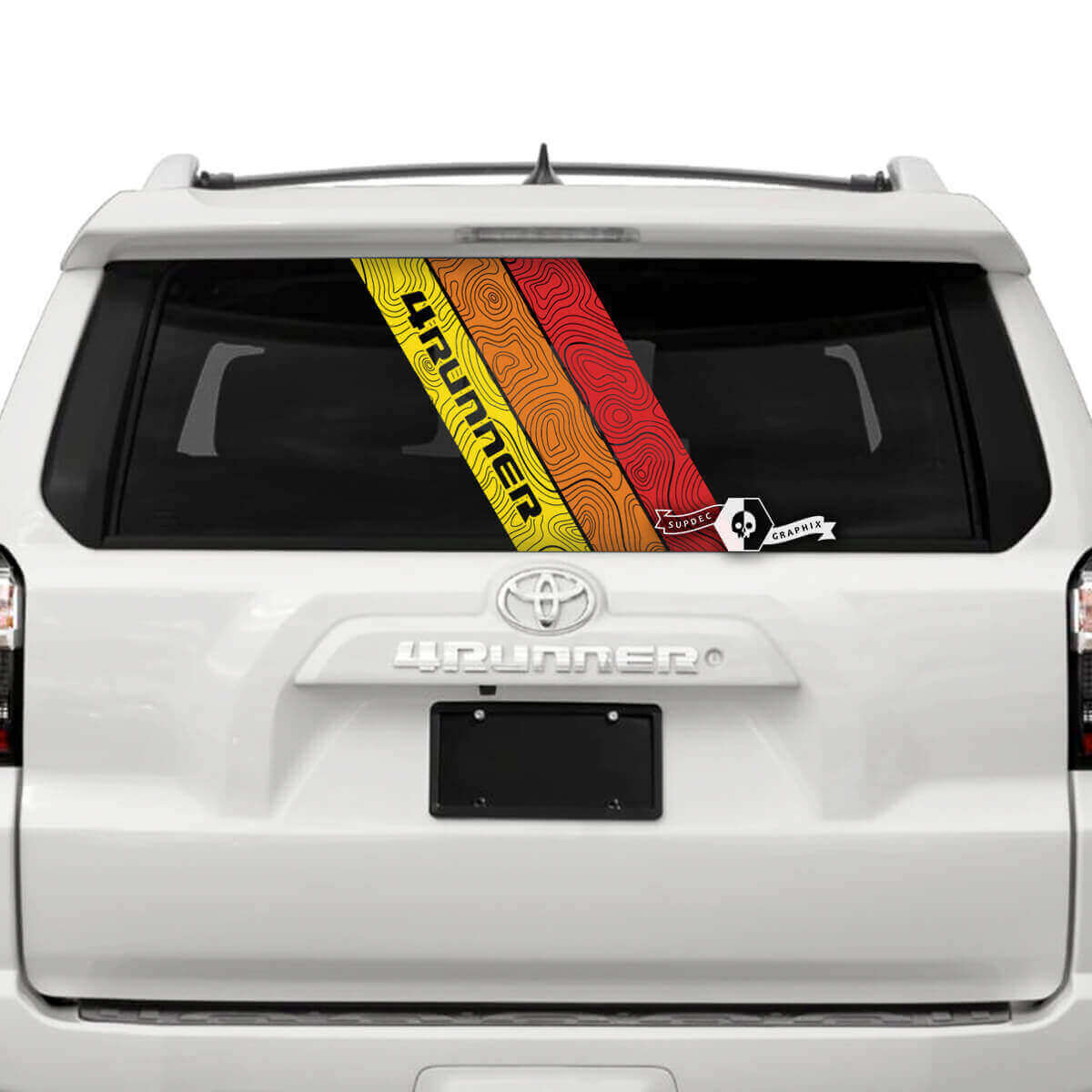 Topografische Vintage-Streifen Heckscheiben-Vinylaufkleber für Toyota 4Runner 2013-2023