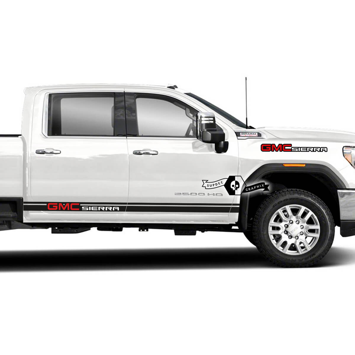 Paar GMC Sierra 2500HD 2022 seitliche Vinyl-Zierstreifen-Aufkleber für GMC Sierra Türverkleidungsgrafiken, 2 Farben
