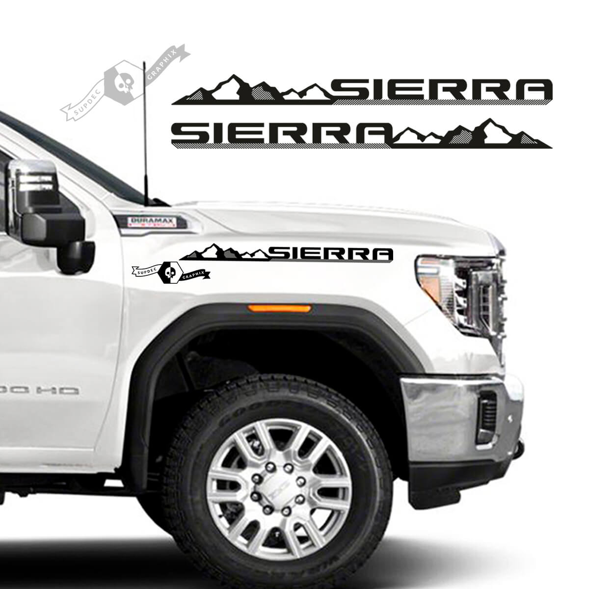 Paar GMC Sierra 2500HD 2022 2023 Mountains Side Hood Fender Vinyl Streifen Aufkleber Aufkleber für GMC Sierra Graphics
