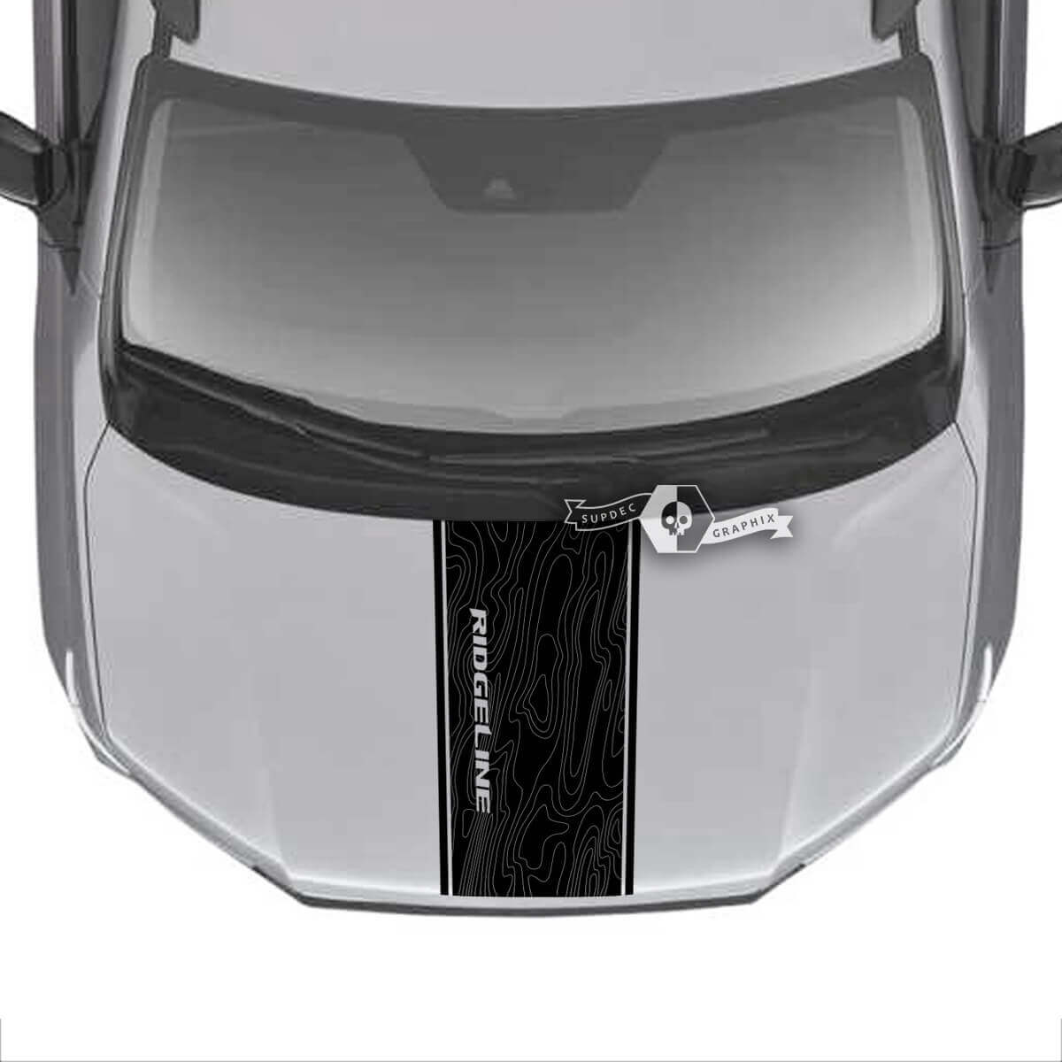 Hood Honda Ridgeline Stripe 2020 2021 2022 2023 Topografische Karte Trim Center Vinyl Aufkleber Aufkleber Aufkleber Grafiken SupDec Design
