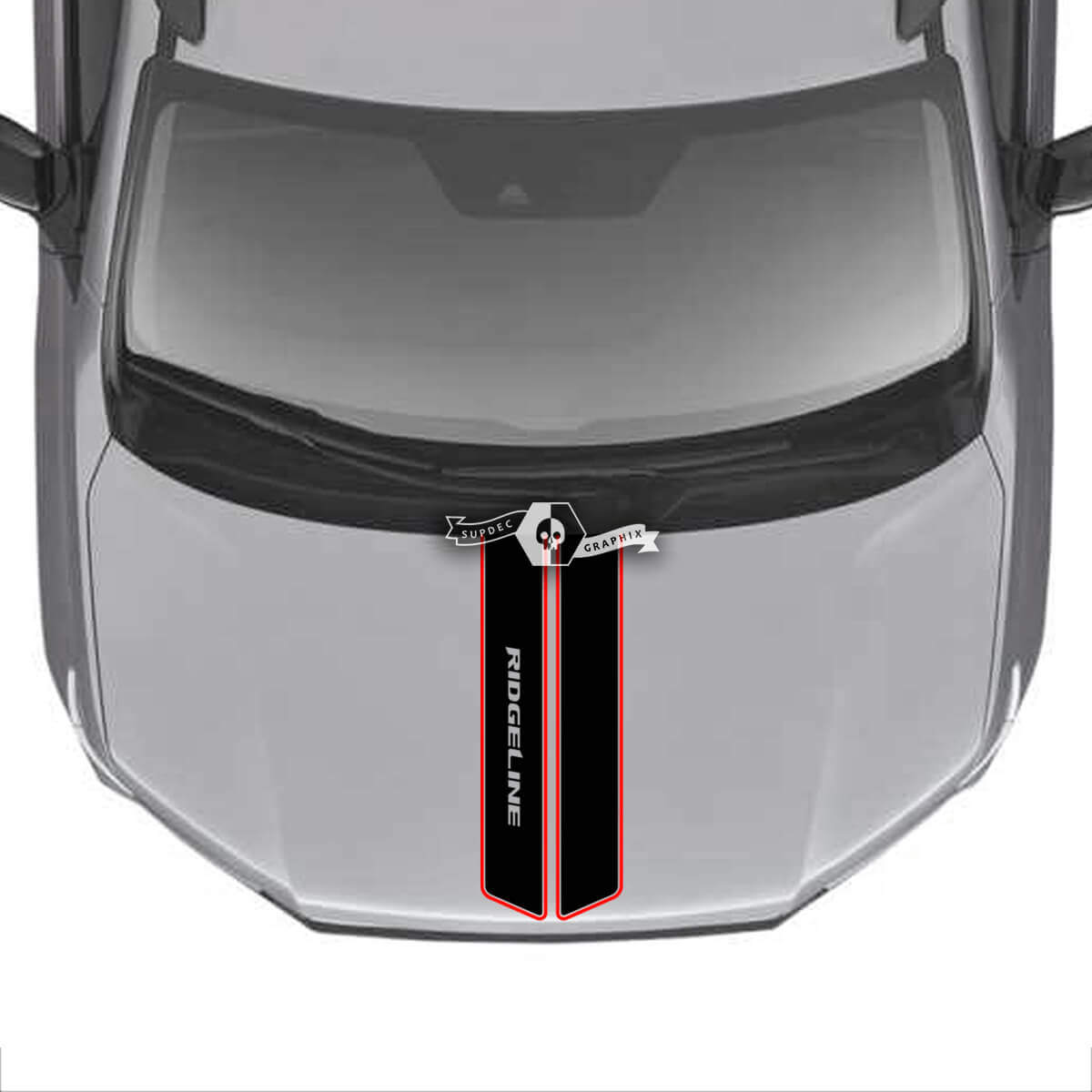 Hood Honda Ridgeline Stripe 2020 2021 2022 2023 Center Vinyl Aufkleber Aufkleber Aufkleber Grafiken SupDec Design 2 Farben
