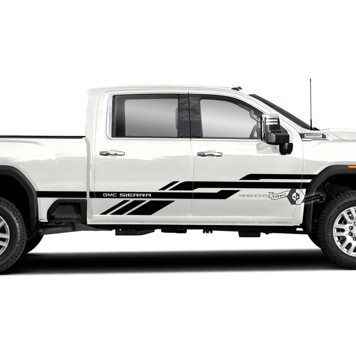 Vinyl-Aufkleber mit ineinander verflochtenen Seitenstreifen für GMC Sierra 2500HD 2022-2023