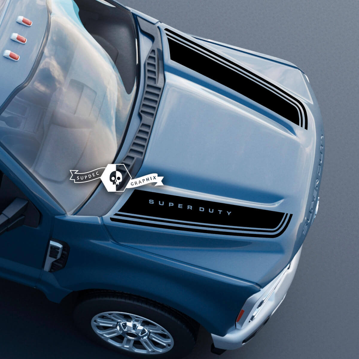 Motorhaube Musclecar Super Duty 2023 Up Lines Dual Logo Trim Aufkleber Aufkleber Grafik Vinyl
