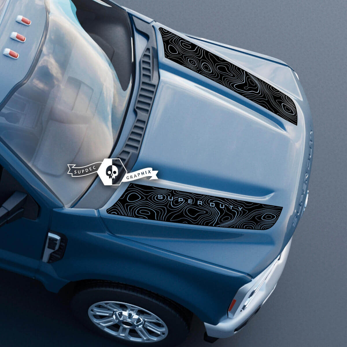 Hood Ford Super Duty 2023 +Up Dual Topographic Map Topo Aufkleber Aufkleber Grafik Vinyl
