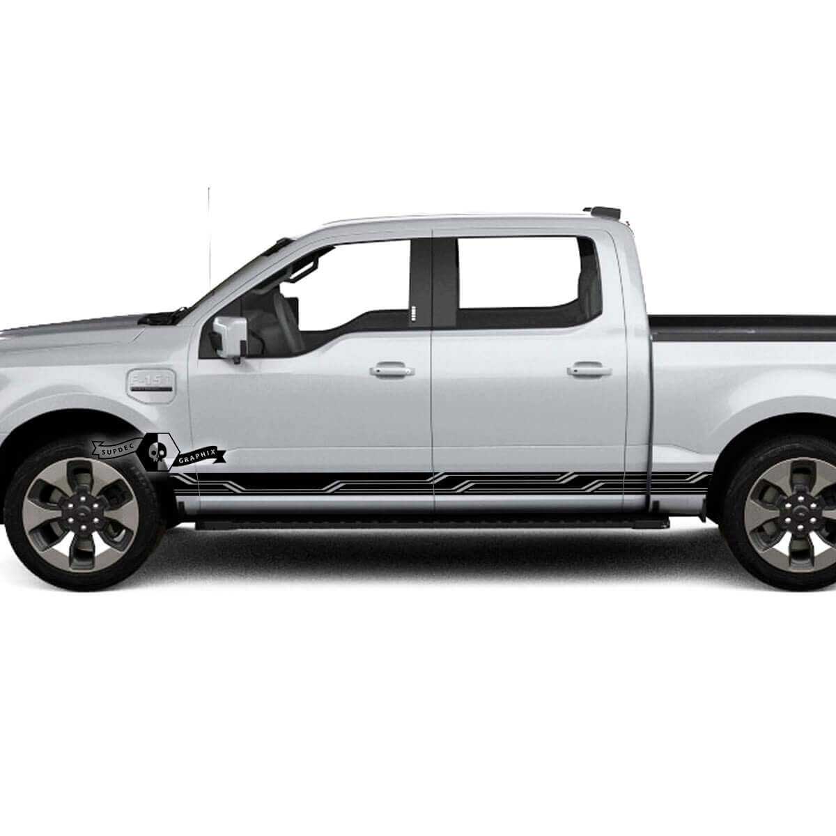 Paar Musclecar truck Lightning 2022 2023 Rocker Panel Geometrie Streifen Karosserie Türen Aufkleber Seitenaufkleber Grafik Vinyl
