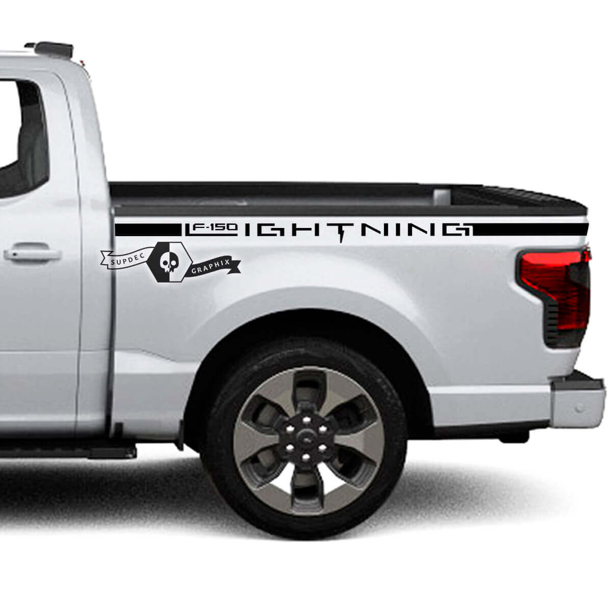 Paar Ford F-150 Lightning 2022 2023 Kotflügel, Bettlinien, Streifen, Karosserieaufkleber, Seitenaufkleber, Grafik, Vinyl, Supdec-Design
