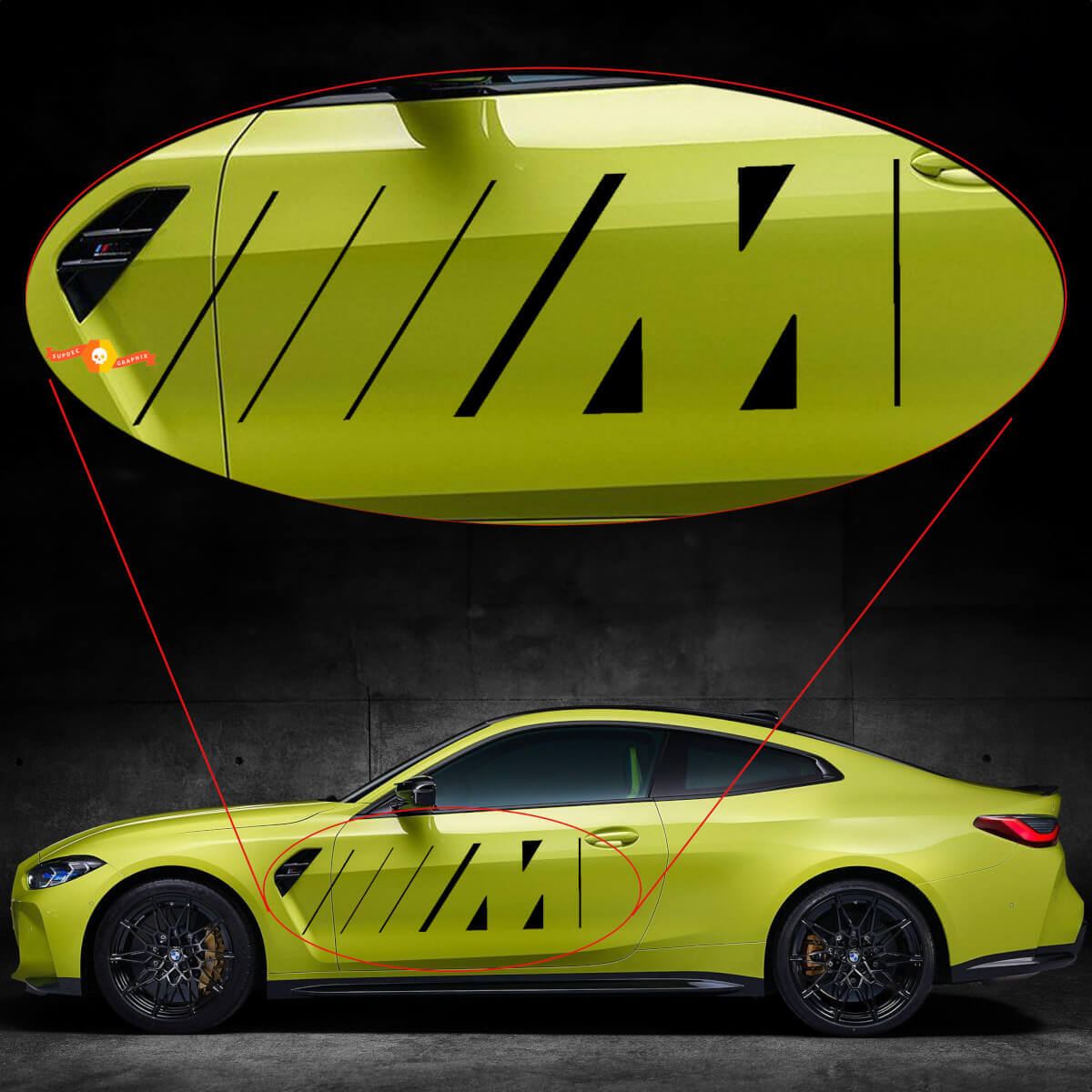 2x BMW M4 M3 G82 G83 M Logo Linien Türen Vinyl Aufkleber Sticker
