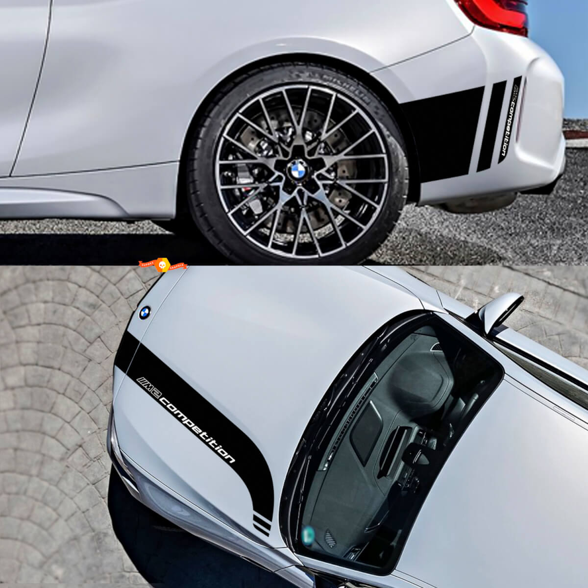 Hauben- und hintere Seitestreifen Vinyl-Aufkleber-Set für BMW M2 Competition F87