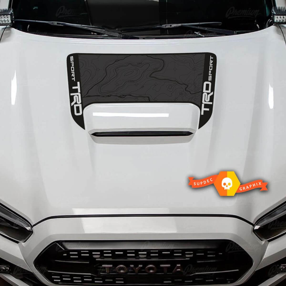 TRD Sport Topografische Kartenhauben-Vinylaufkleber für Toyota Tacoma 2016-2024
