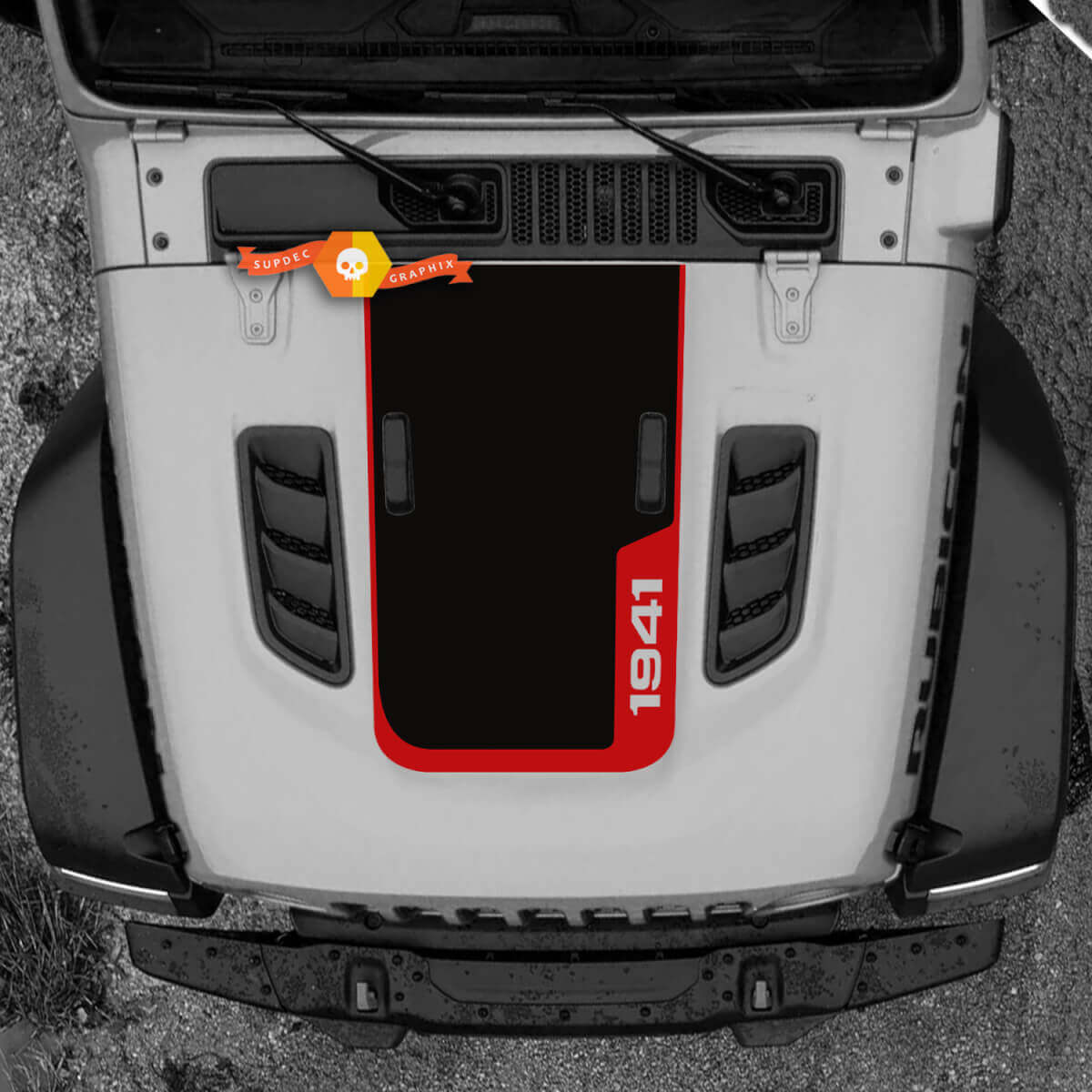 1941 Hauben-Vinylaufkleber Grafik 2 für Jeep Wrangler Rubicon 2 Farben