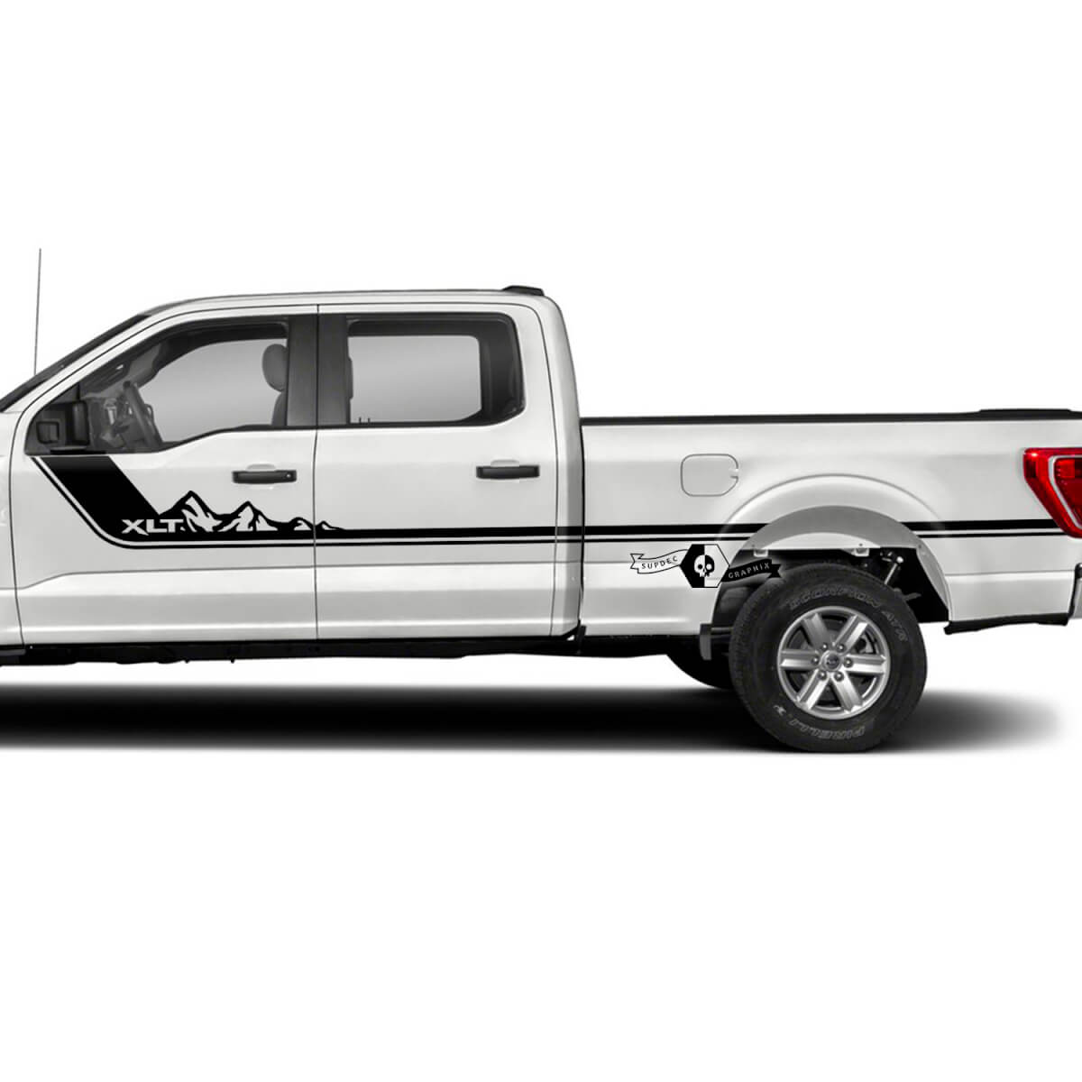 Paar Ford F-150 XLT Side Bed Doors Stripe Mountains F-150 Logo Graphics Side Decals Aufkleber
