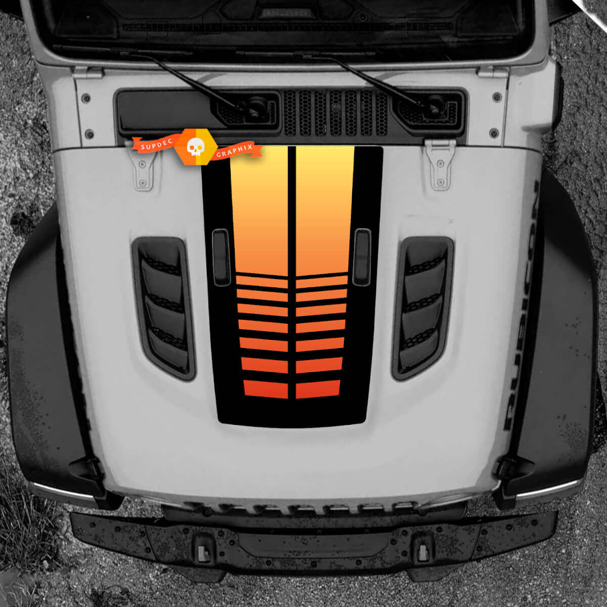 Motorhaube Jeep RUBICON Wrangler JL Vinyl Banner Farbverlauf Aufkleber Aufkleber Grafiken
