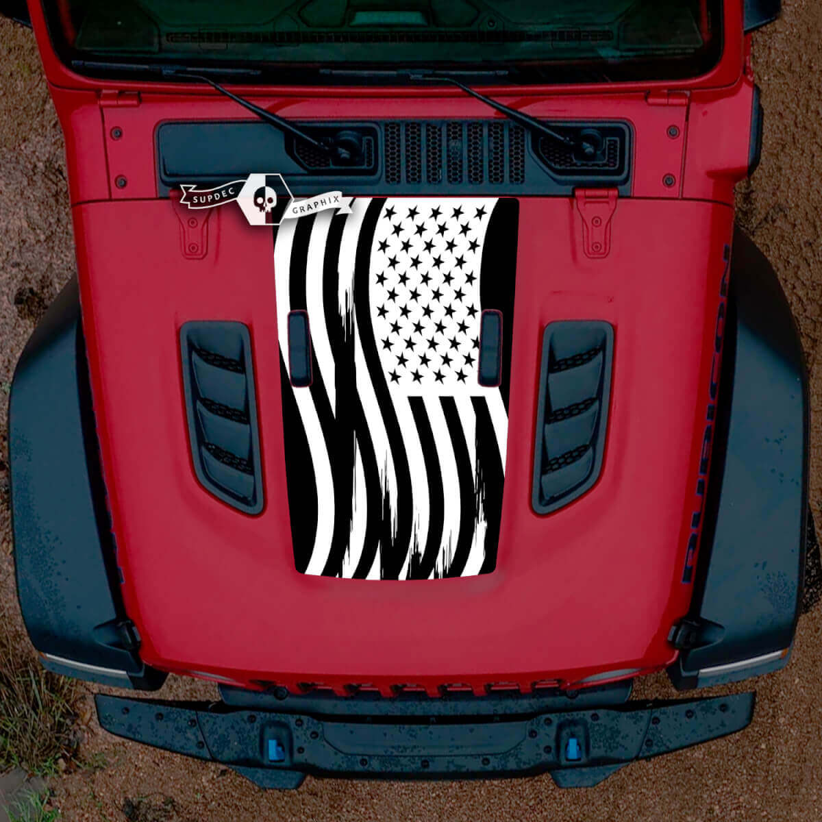Motorhaube Jeep RUBICON Wrangler JL Vinyl USA Flagge Banner Aufkleber Aufkleber Grafiken 2 Farben
