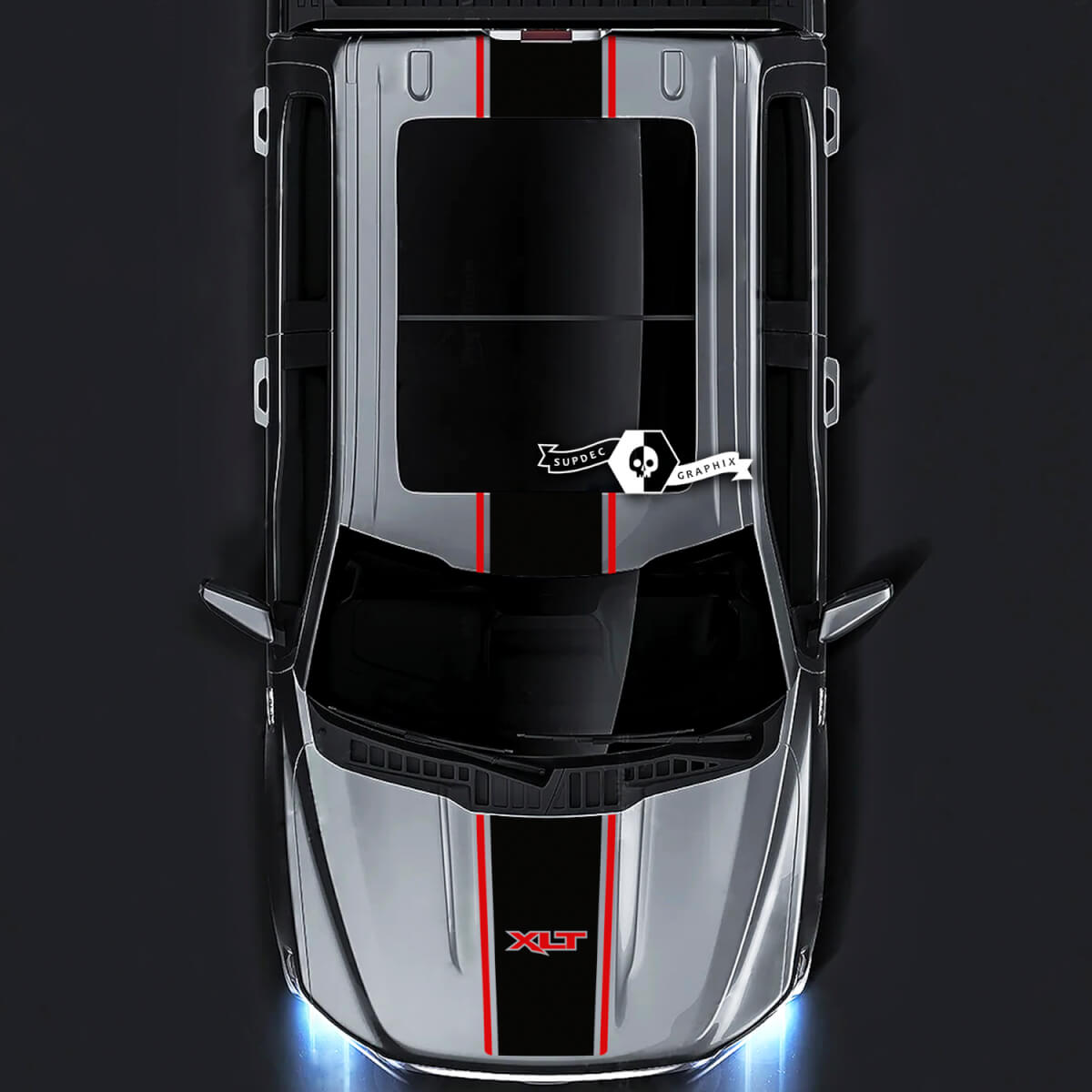 Breit verlaufender Streifen-Hauben-Dach-Hecktür Vinyl-Aufkleber-Kit für Musclecar Truck XLT STX