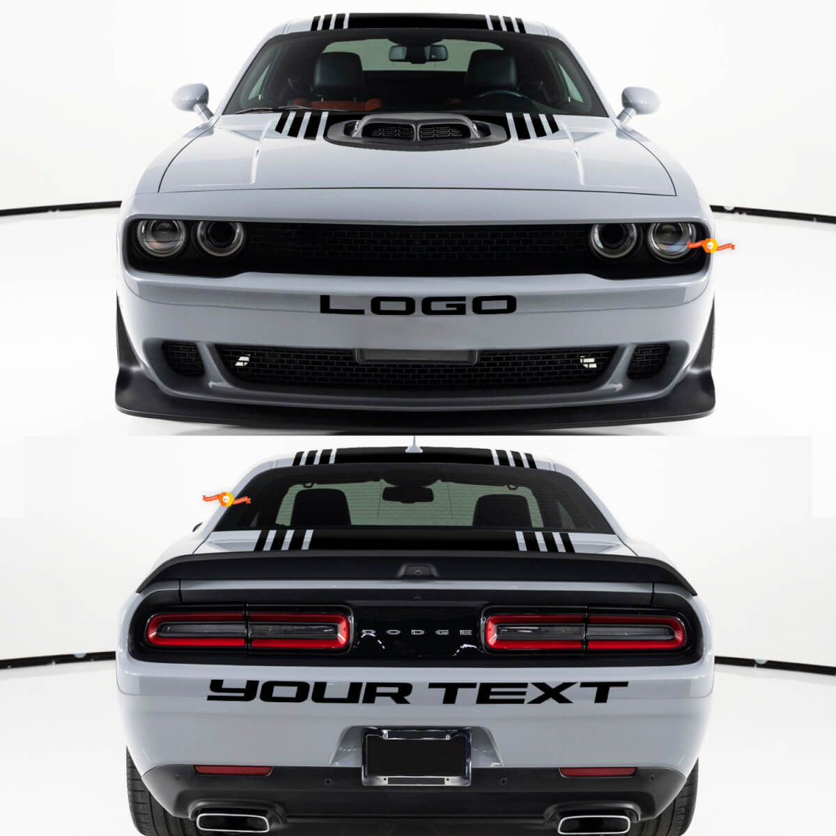 Benutzerdefinierter Text Front- & Heckstoßstangen Vinyl-Aufkleber-Set für Dodge Challenger