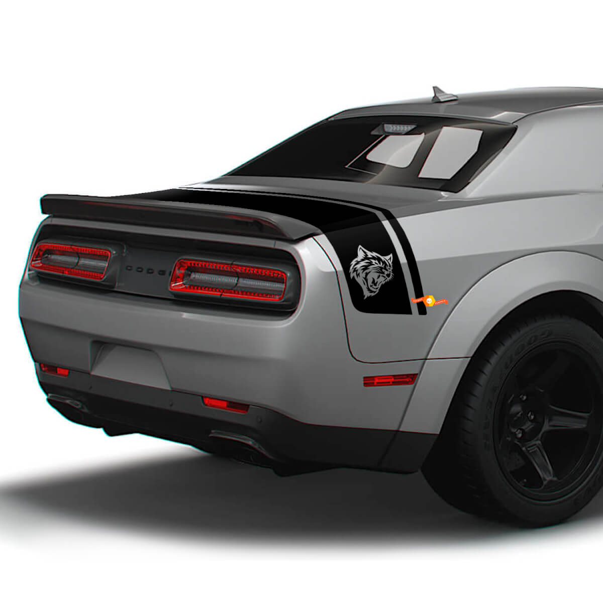 Wildcat-Logo Kofferraum Heck Doppelte Streifen Vinylaufkleber für Dodge Challenger