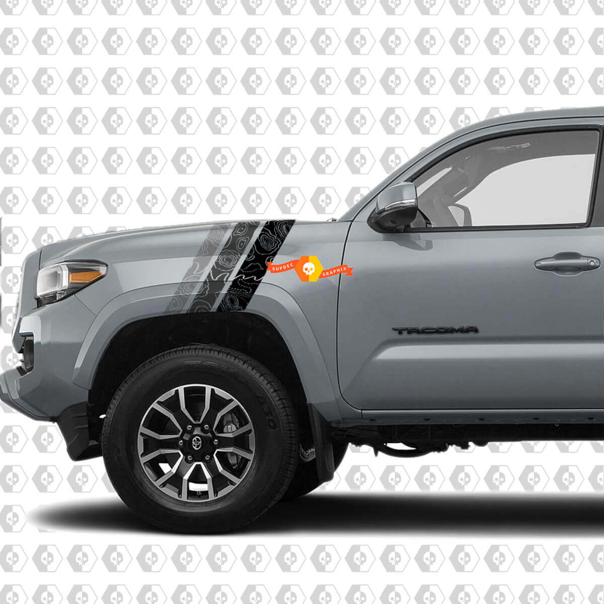 Topografischer vorderer Kotflügel-Streifen Vinyl-Aufkleber-Kit für Toyota Tacoma 2016-2024