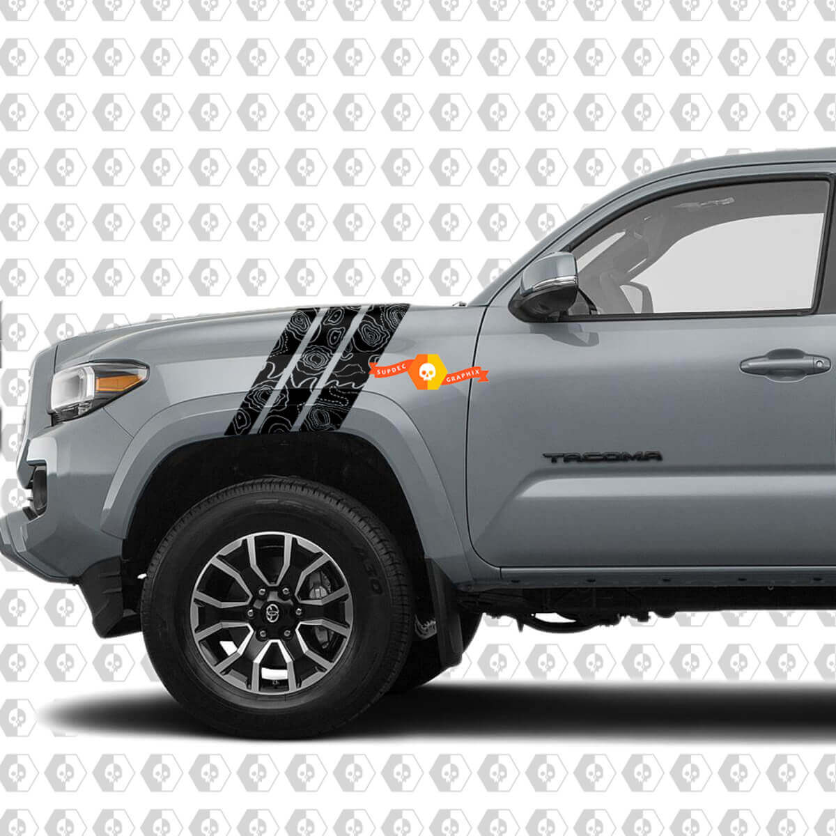 Topographische Frontkotflügel-Streifen Vinyl-Aufkleber Set für Toyota Tacoma 2016-24