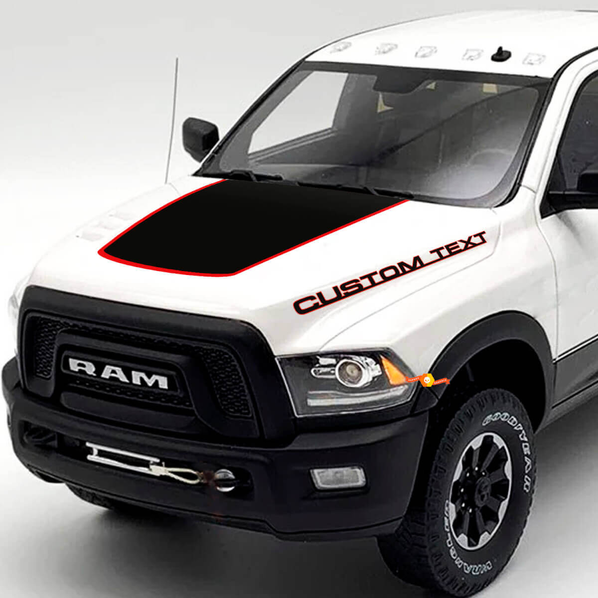 Benutzerdefinierter Text und Blackout-Hauben-Vinylaufkleber-Set für Dodge Ram 2500 Power Wagon