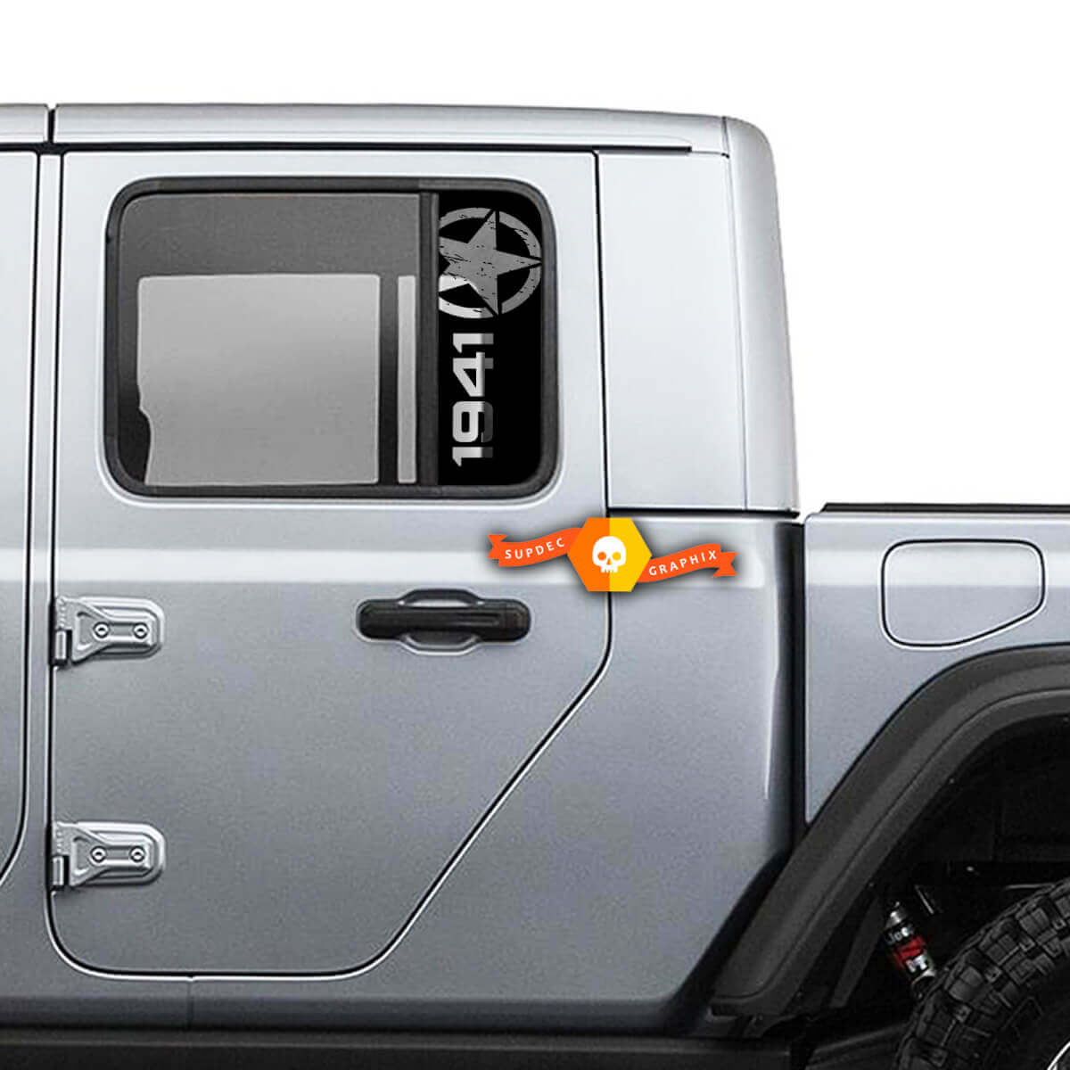 2x Jeep 1941 Window Star Destroyed Gladiator Wrangler Doors Vinyl Sticker Decal
