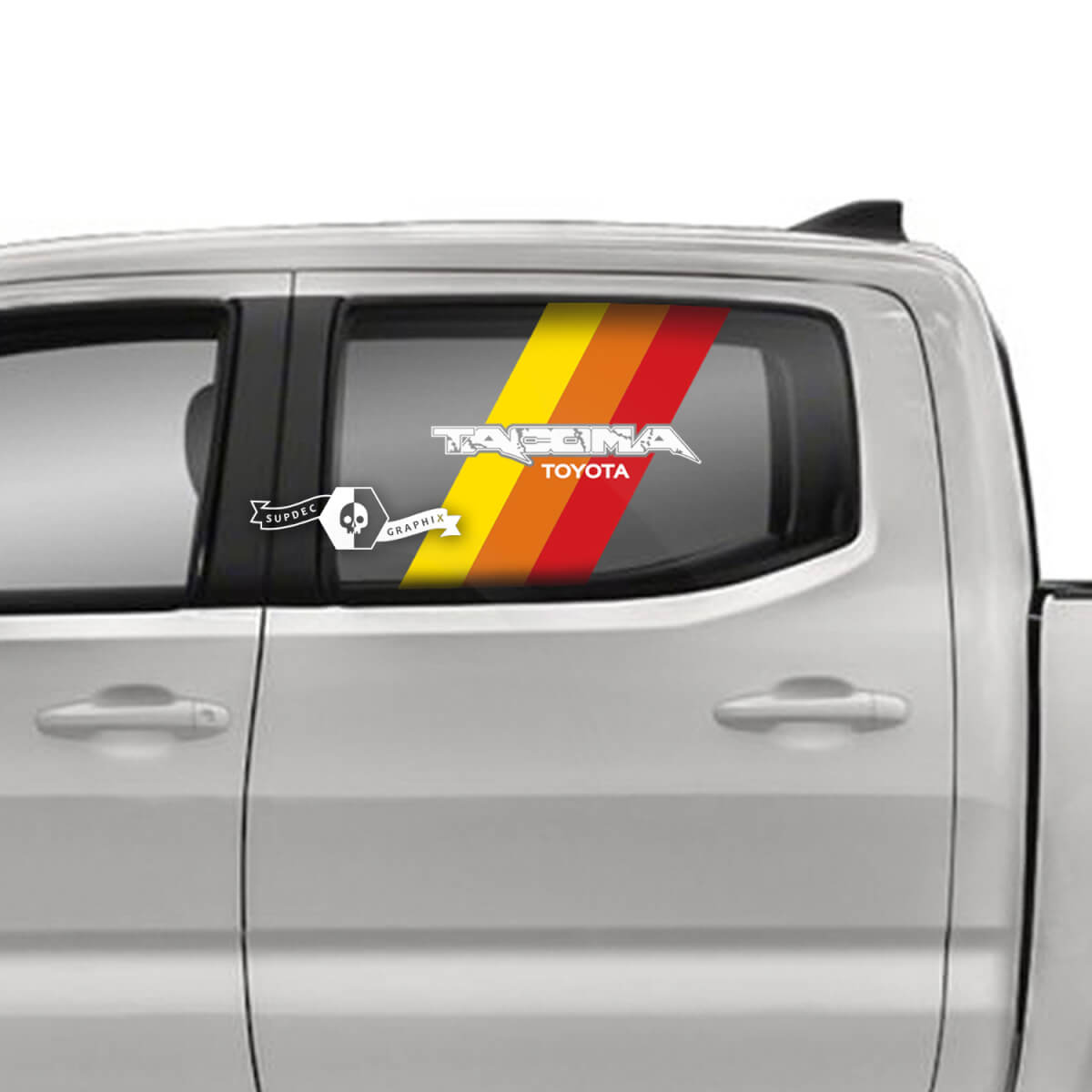 Paar Toyota Tacoma SR5 Türen Fenster drei Farben Old School SunSet Destroyed Logo Line Vinyl Aufkleber Grafikaufkleber
