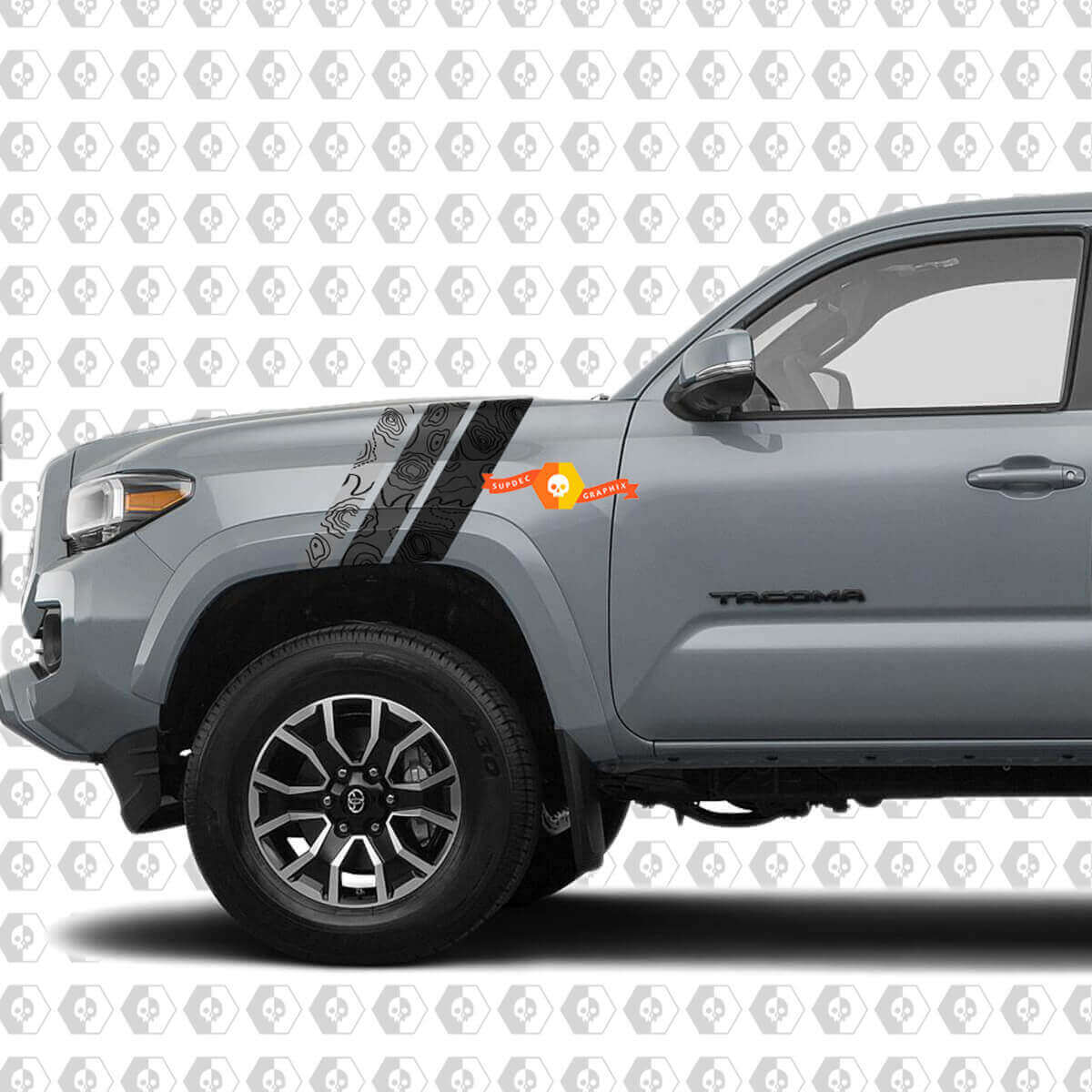 Topografische Kartenstil-Streifen Frontkotflügel Vinyl-Aufkleber für Toyota Tacoma