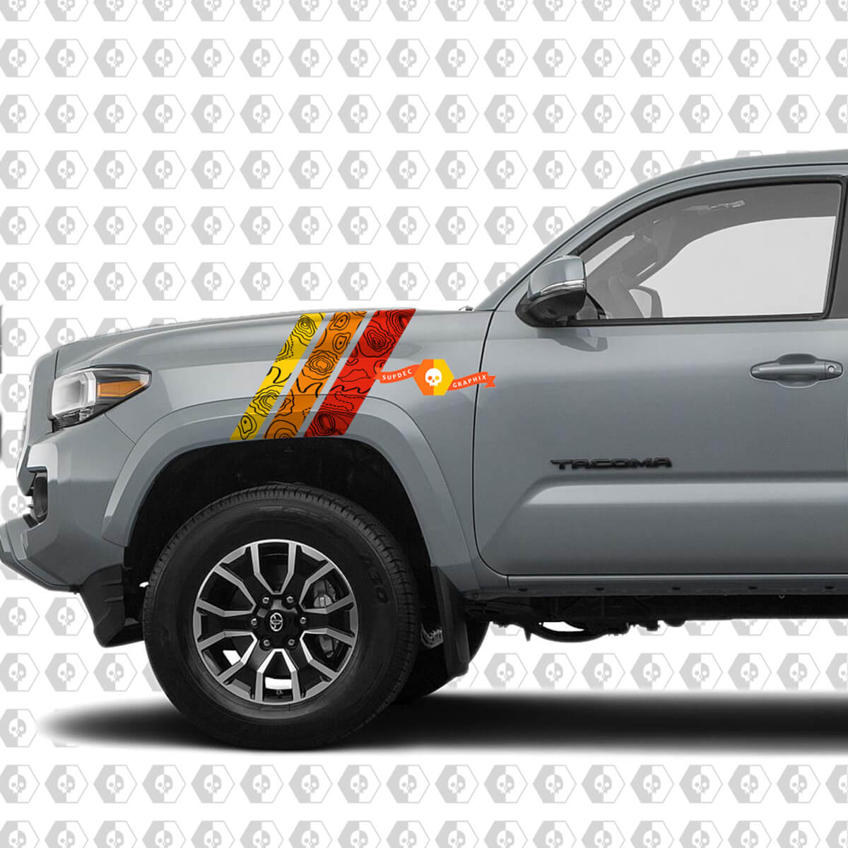 Topografisches Vintage-Streifen-Design Vinyl-Aufkleber für den vorderen Kotflügel des Toyota Tacoma
