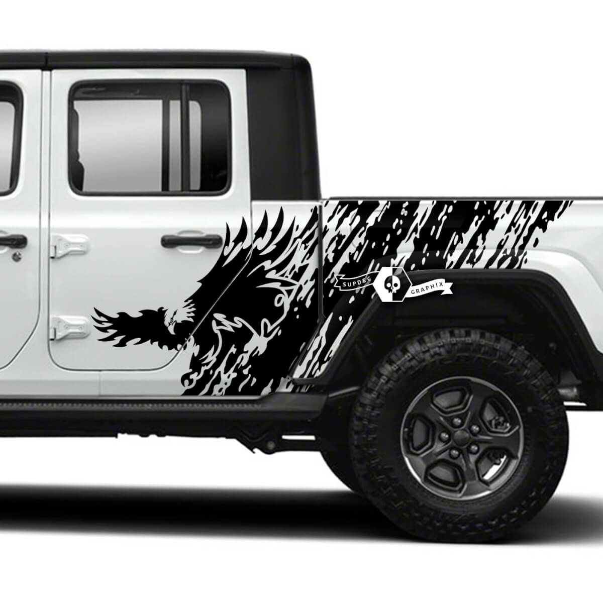 Riesige US-Kahlheit mit Distressed Stripes Wrap Bed Side Doors Vinyl-Aufkleber für Jeep Gladiator
