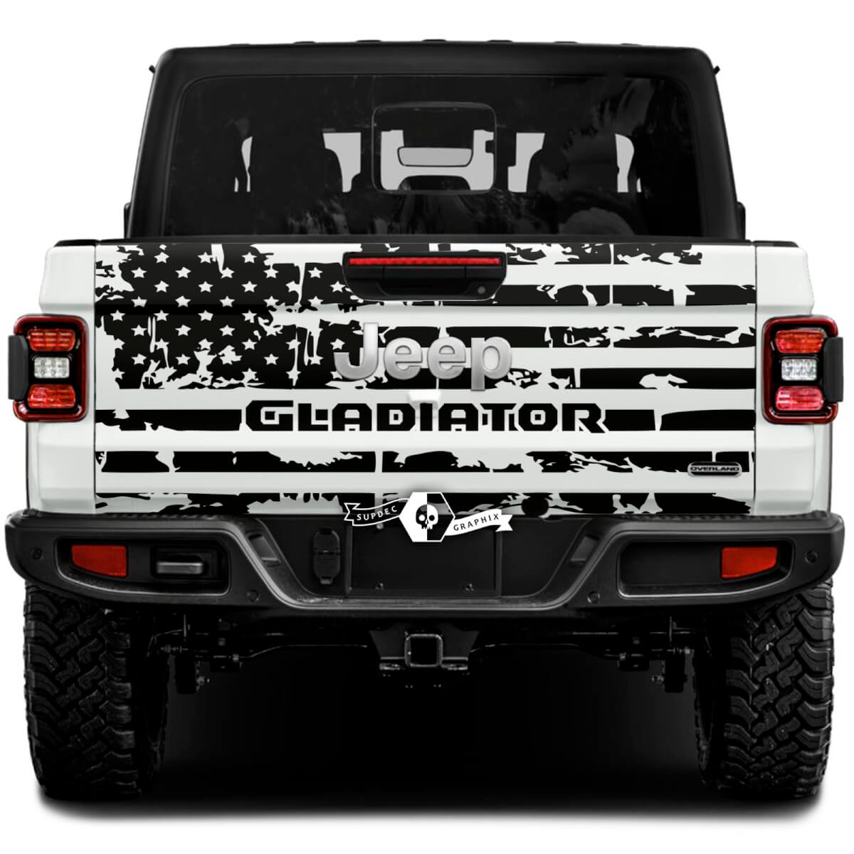 Heckklappen-Gladiator mit USA-Flagge, Distressed Wrap Vinyl-Aufkleber für Jeep Gladiator
