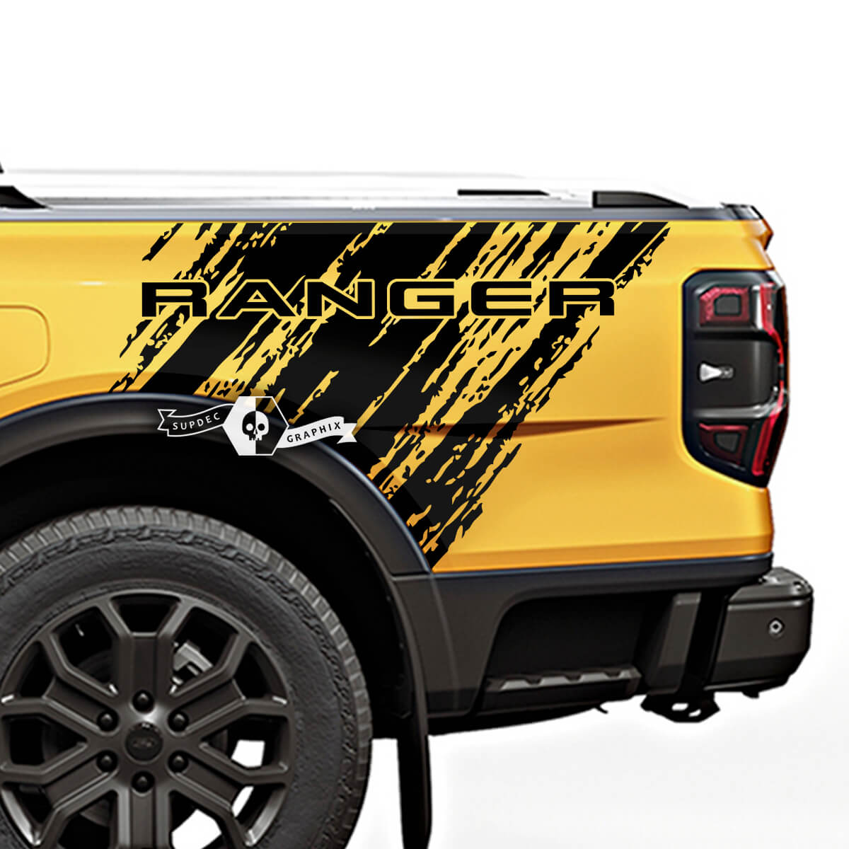 Paar Ford Ranger Raptor Destroyed Logo Vinyl-Aufkleber auf der Bettseite
